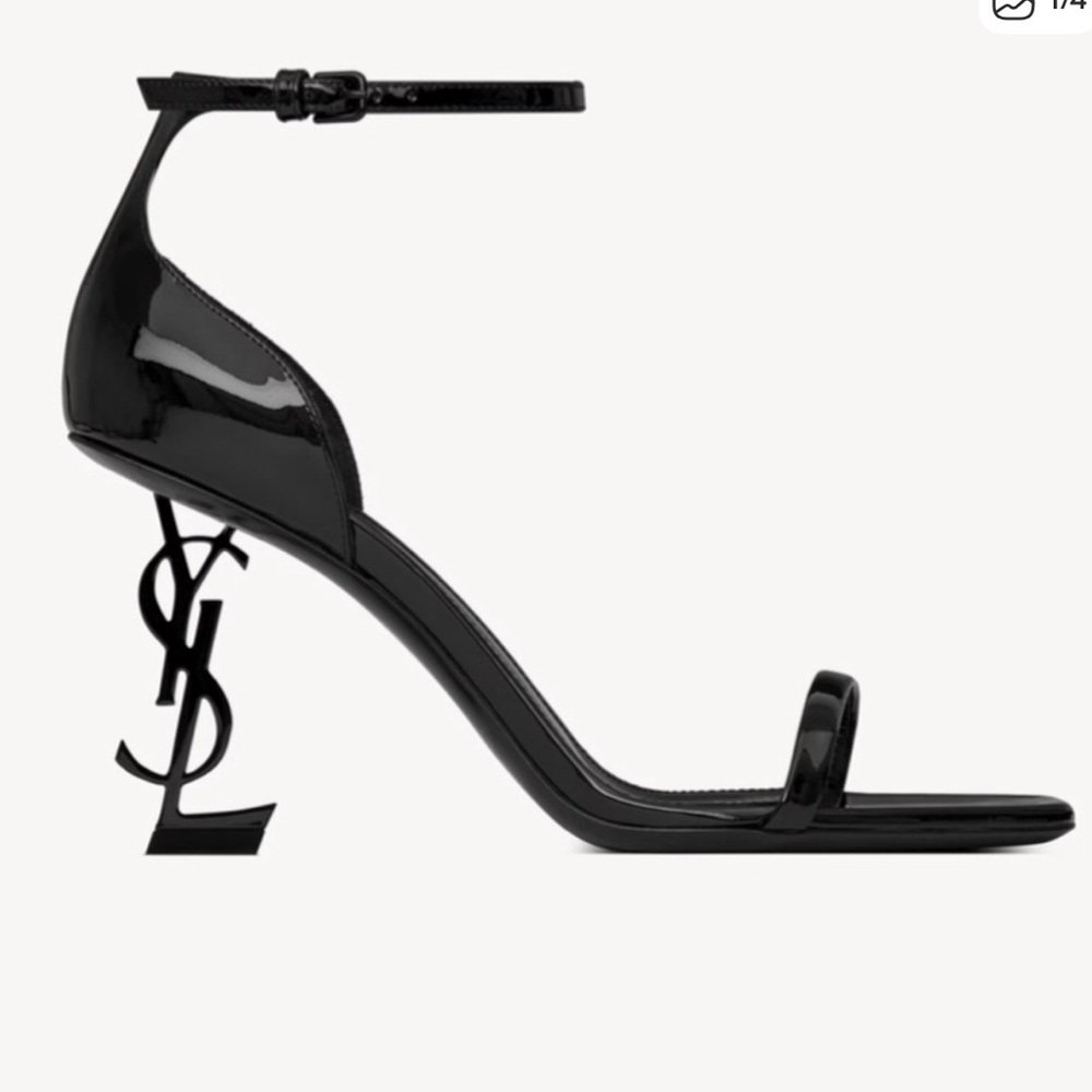 Saint Laurent Black YSL Logo-Heel Sandals - Picture 2 of 11